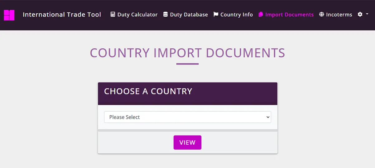 The import documents landing page in easy-duty