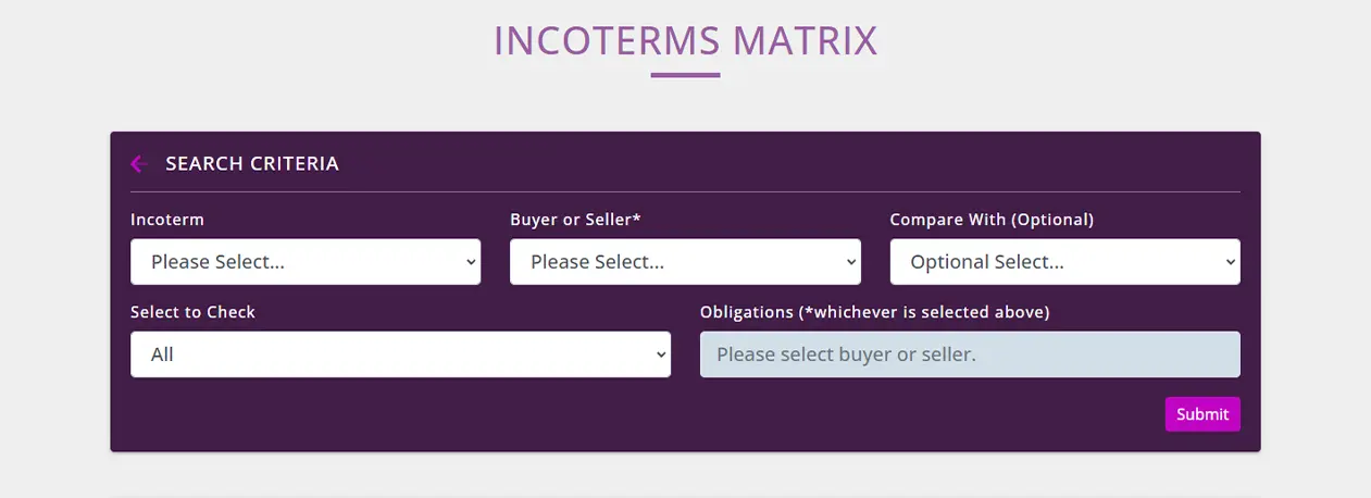The Incoterms landing page.